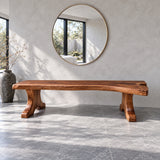 Entryway Bench, Live-Edge Slab Seat on Twin Carved Split-Foot Trestle Supports - Arboriswood - 2