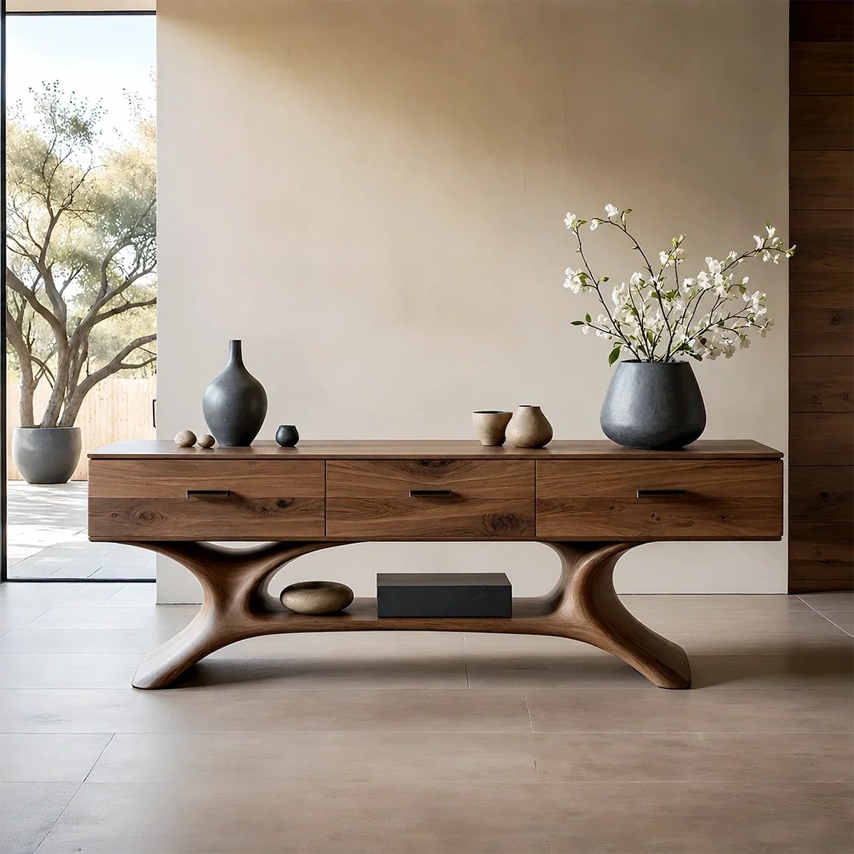 Entryway Console Table in Natural Solid Wood with Storage Drawers for Modern Homes - Arboriswood - 17