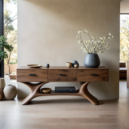 Entryway Console Table in Natural Solid Wood with Storage Drawers for Modern Homes - ArborisWood - 2