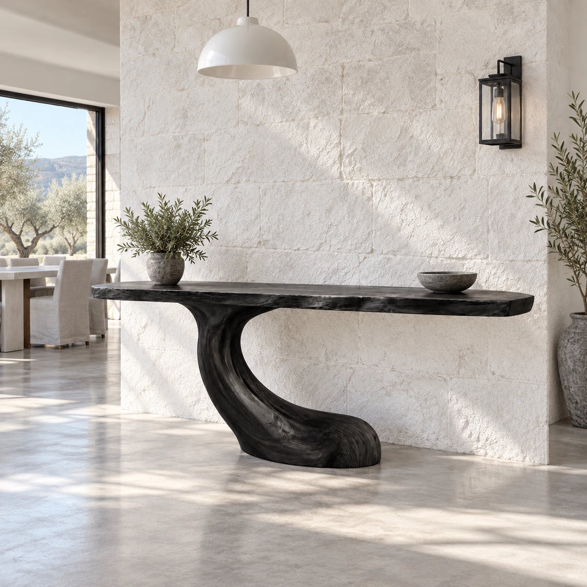 Entryway Console Table with Flowing S-Curve Pedestal and Live-Edge Slab Top - Arboriswood - 10