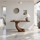 Entryway Console Table with Flowing S-Curve Pedestal and Live-Edge Slab Top - Arboriswood - 11