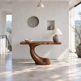 Entryway Console Table with Flowing S-Curve Pedestal and Live-Edge Slab Top - Arboriswood - 12