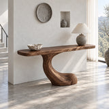 Entryway Console Table with Flowing S-Curve Pedestal and Live-Edge Slab Top - Arboriswood - 2