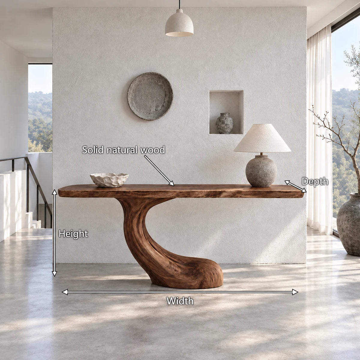 Entryway Console Table with Flowing S-Curve Pedestal and Live-Edge Slab Top - Arboriswood - 7