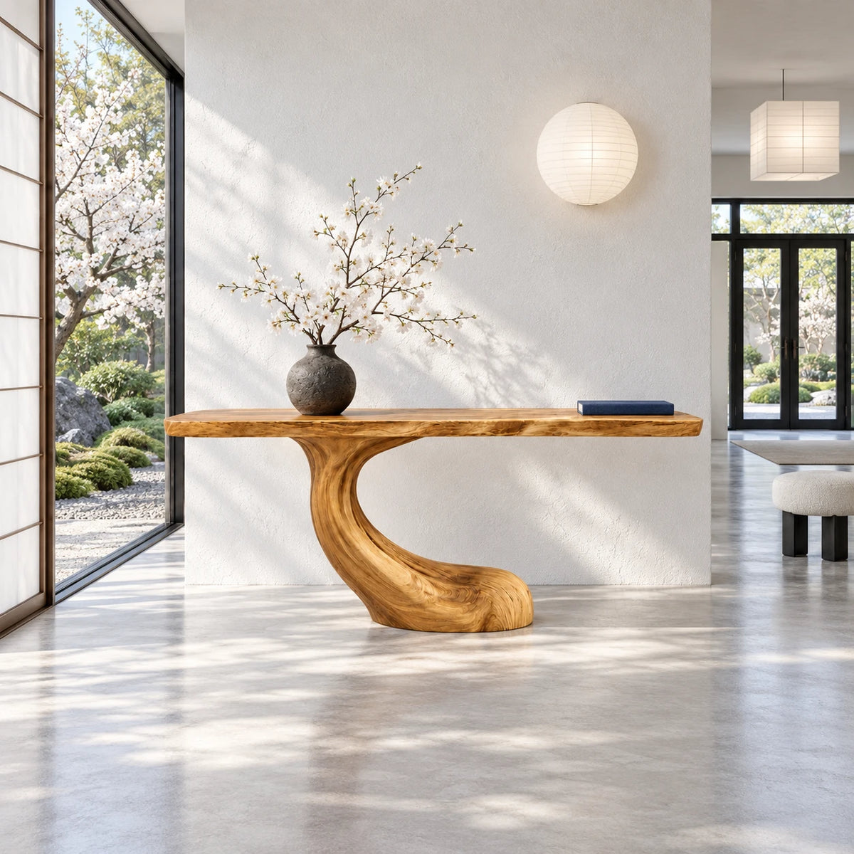 Entryway Console Table with Flowing S-Curve Pedestal and Live-Edge Slab Top - Arboriswood - 8