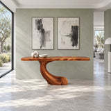 Entryway Console Table with Flowing S-Curve Pedestal and Live-Edge Slab Top - Arboriswood - 9