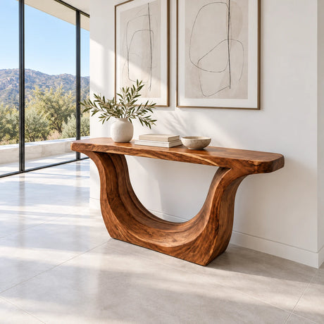 Entryway Console Table with Sweeping U-Curve Pedestal and Live-Edge Slab Top - Arboriswood - 2