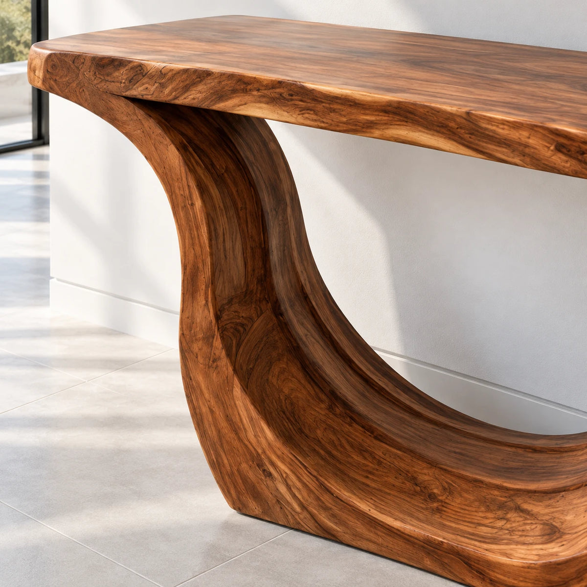 Entryway Console Table with Sweeping U-Curve Pedestal and Live-Edge Slab Top - Arboriswood - 4