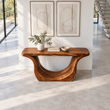 Entryway Console Table with Sweeping U-Curve Pedestal and Live-Edge Slab Top - Arboriswood - 5