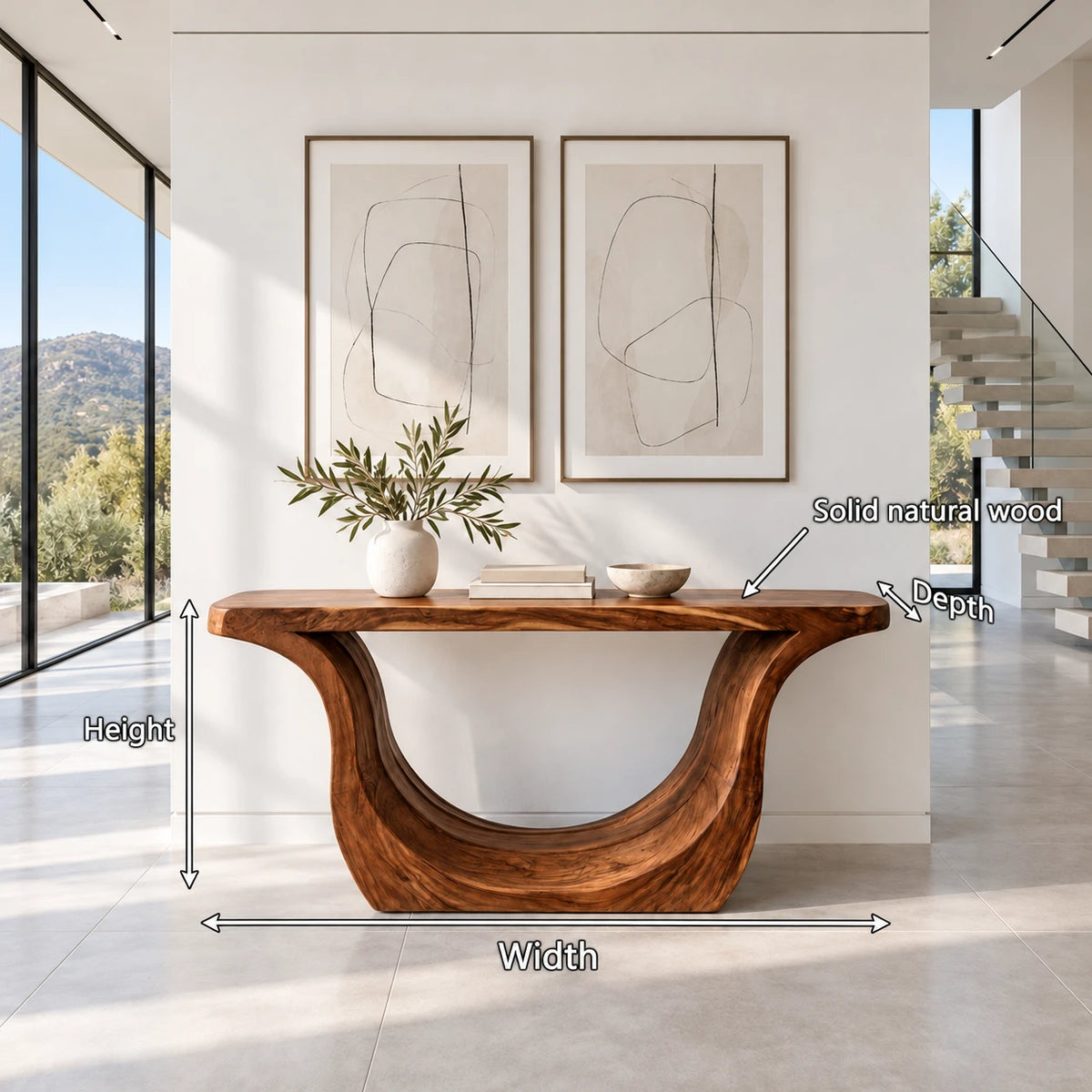 Entryway Console Table with Sweeping U-Curve Pedestal and Live-Edge Slab Top - Arboriswood - 7