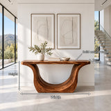 Entryway Console Table with Sweeping U-Curve Pedestal and Live-Edge Slab Top - Arboriswood - 7