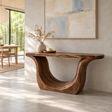 Entryway Console Table with Sweeping U-Curve Pedestal and Live-Edge Slab Top - Arboriswood - 8