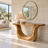 Entryway Console Table with Sweeping U-Curve Pedestal and Live-Edge Slab Top - Arboriswood - 9