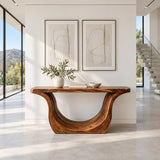 Entryway Console Table with Sweeping U-Curve Pedestal and Live-Edge Slab Top - Arboriswood