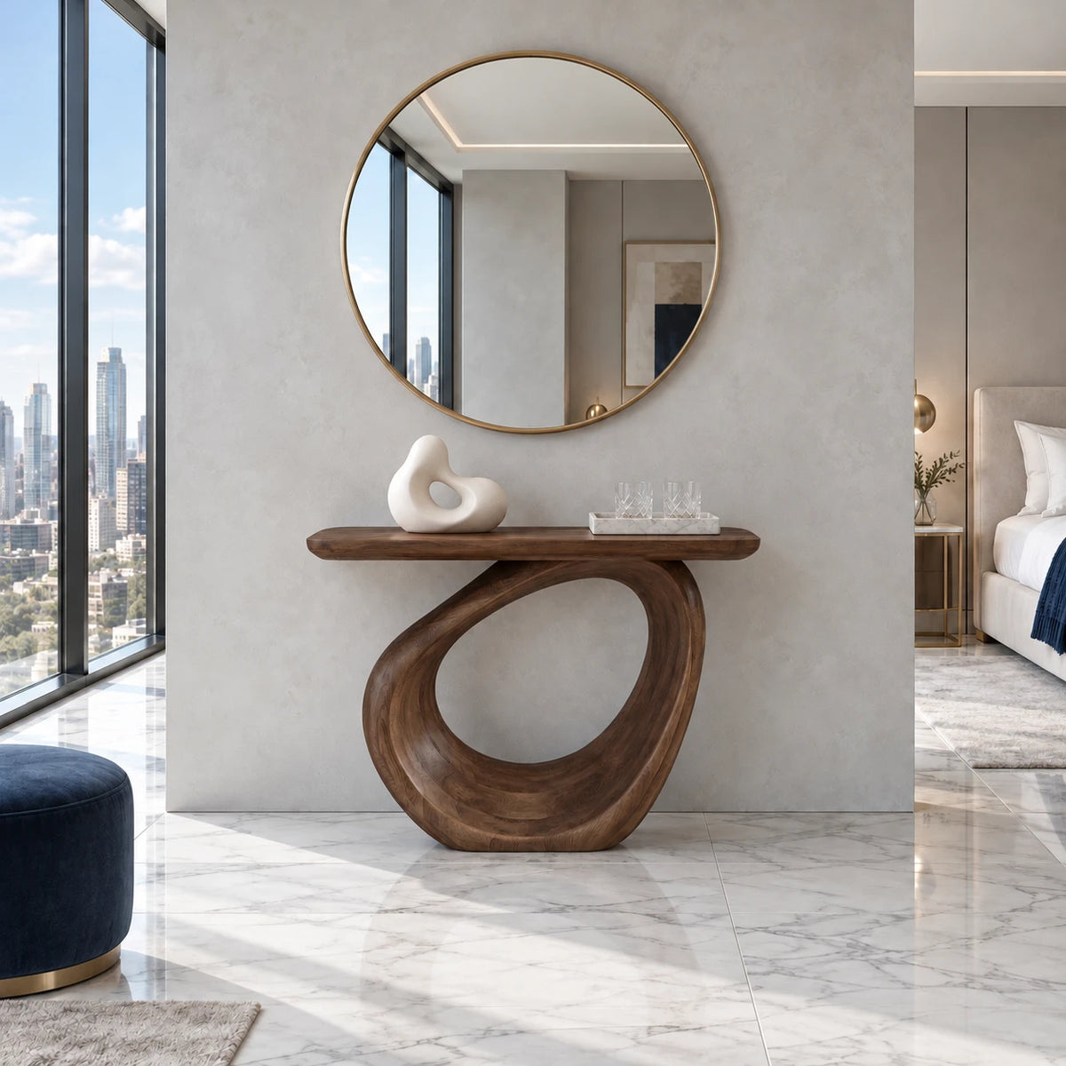 Entryway Table with Continuous Ribbon-Loop Pedestal and Rounded-End Slab Top - Arboriswood - 11