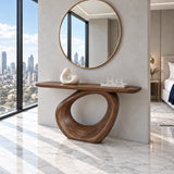 Entryway Table with Continuous Ribbon-Loop Pedestal and Rounded-End Slab Top - Arboriswood - 2