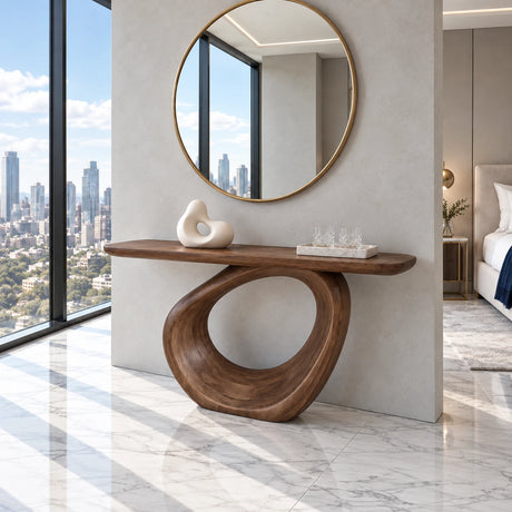 Entryway Table with Continuous Ribbon-Loop Pedestal and Rounded-End Slab Top - Arboriswood - 2