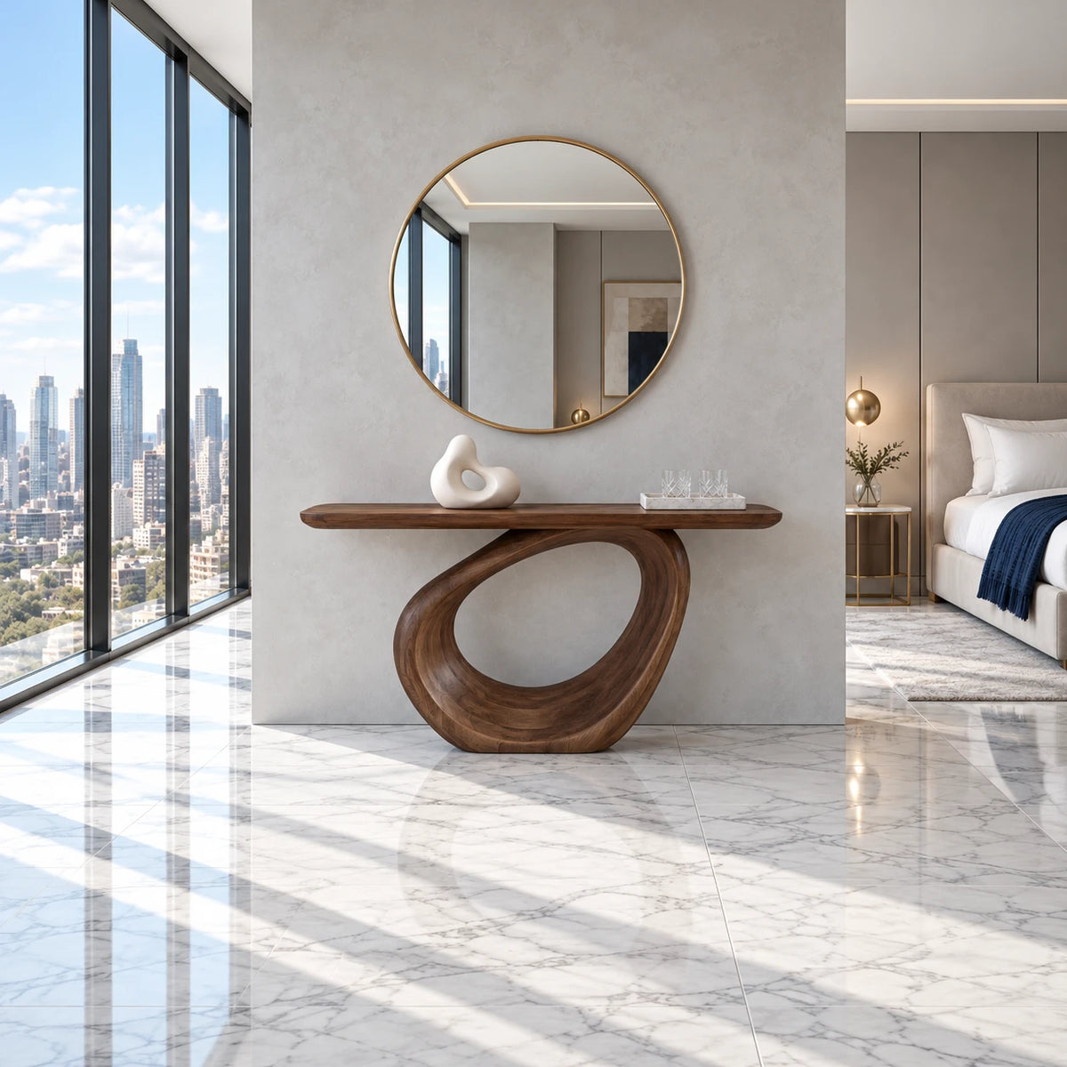 Entryway Table with Continuous Ribbon-Loop Pedestal and Rounded-End Slab Top - Arboriswood - 3
