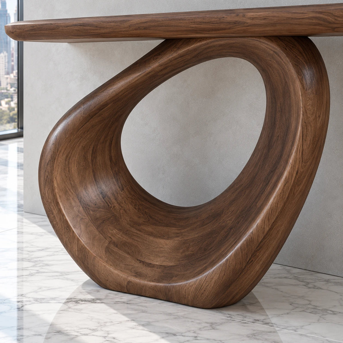 Entryway Table with Continuous Ribbon-Loop Pedestal and Rounded-End Slab Top - Arboriswood - 4