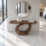 Entryway Table with Continuous Ribbon-Loop Pedestal and Rounded-End Slab Top - Arboriswood - 5