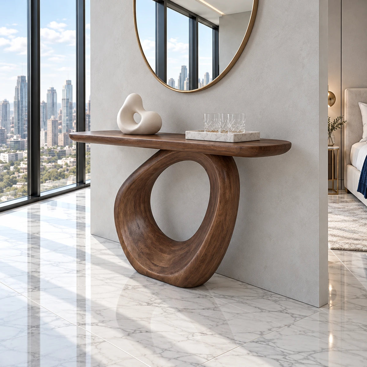 Entryway Table with Continuous Ribbon-Loop Pedestal and Rounded-End Slab Top - Arboriswood - 6