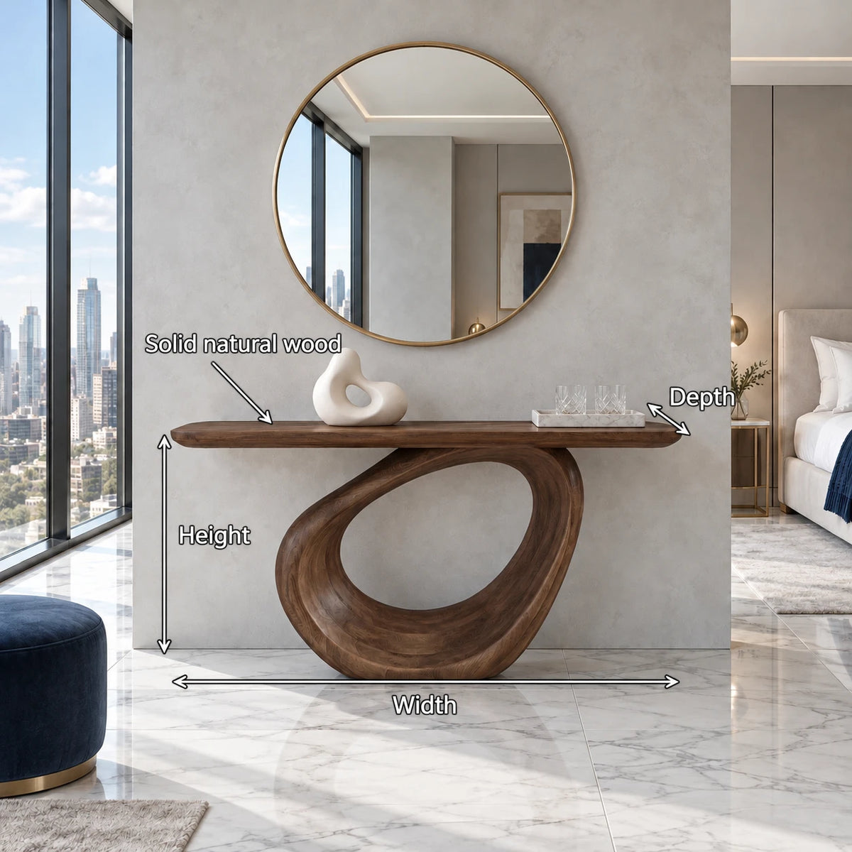 Entryway Table with Continuous Ribbon-Loop Pedestal and Rounded-End Slab Top - Arboriswood - 7