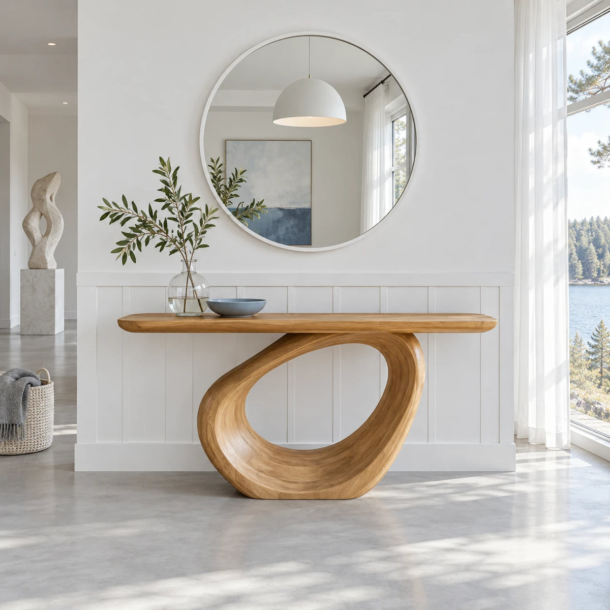 Entryway Table with Continuous Ribbon-Loop Pedestal and Rounded-End Slab Top - Arboriswood - 8