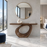 Entryway Table with Continuous Ribbon-Loop Pedestal and Rounded-End Slab Top - Arboriswood