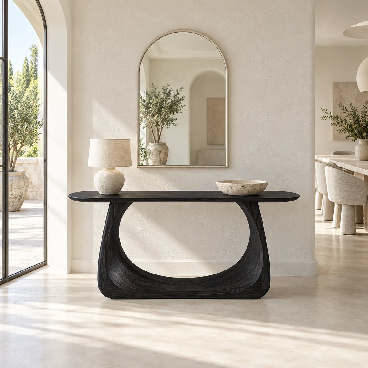 Entryway Table with Looping Ring Pedestal Base and Pill-Shaped Oval Top - Arboriswood - 10