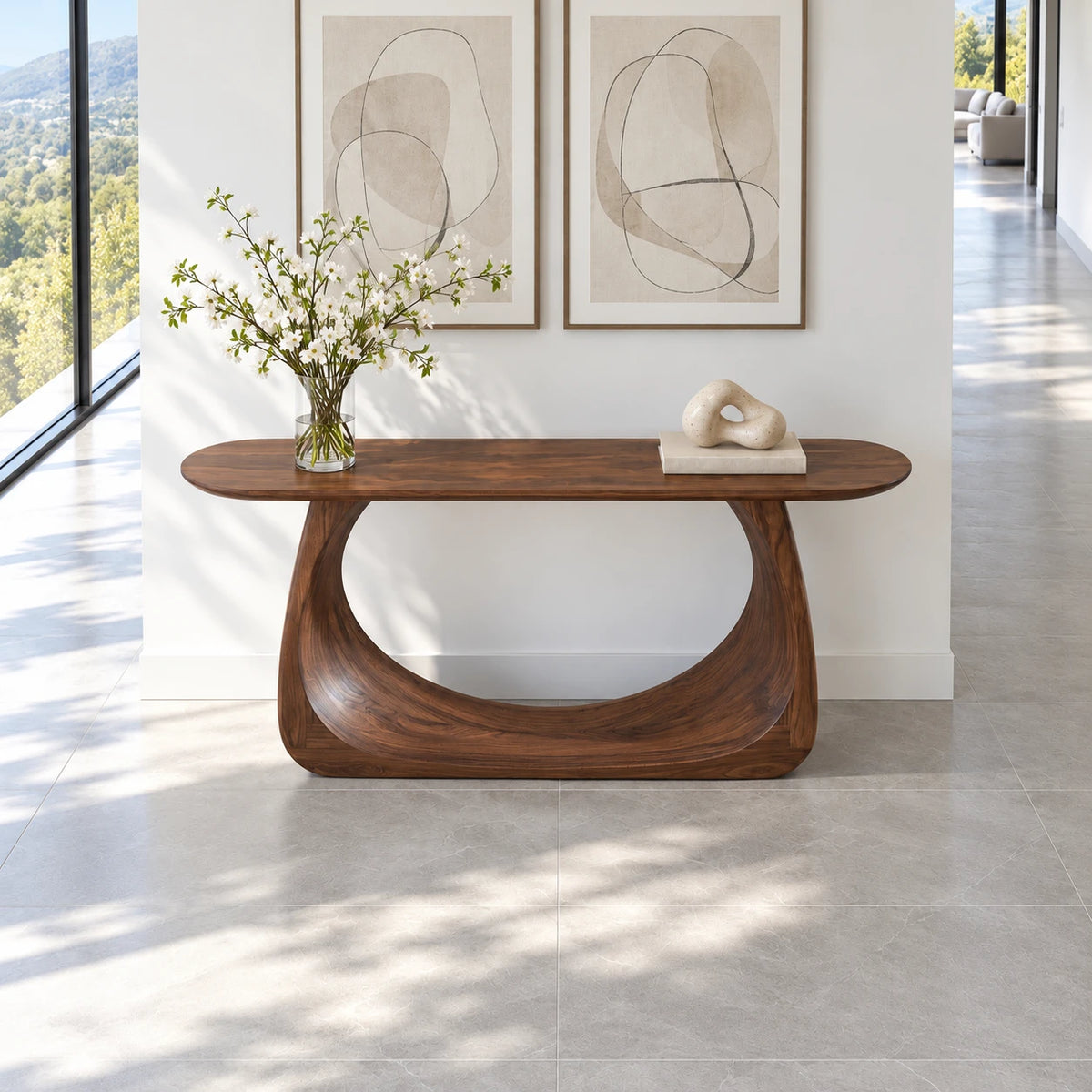 Entryway Table with Looping Ring Pedestal Base and Pill-Shaped Oval Top - Arboriswood - 5