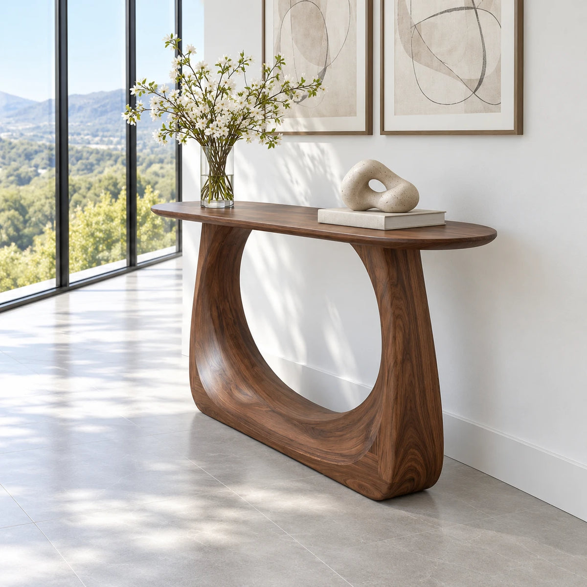 Entryway Table with Looping Ring Pedestal Base and Pill-Shaped Oval Top - Arboriswood - 6
