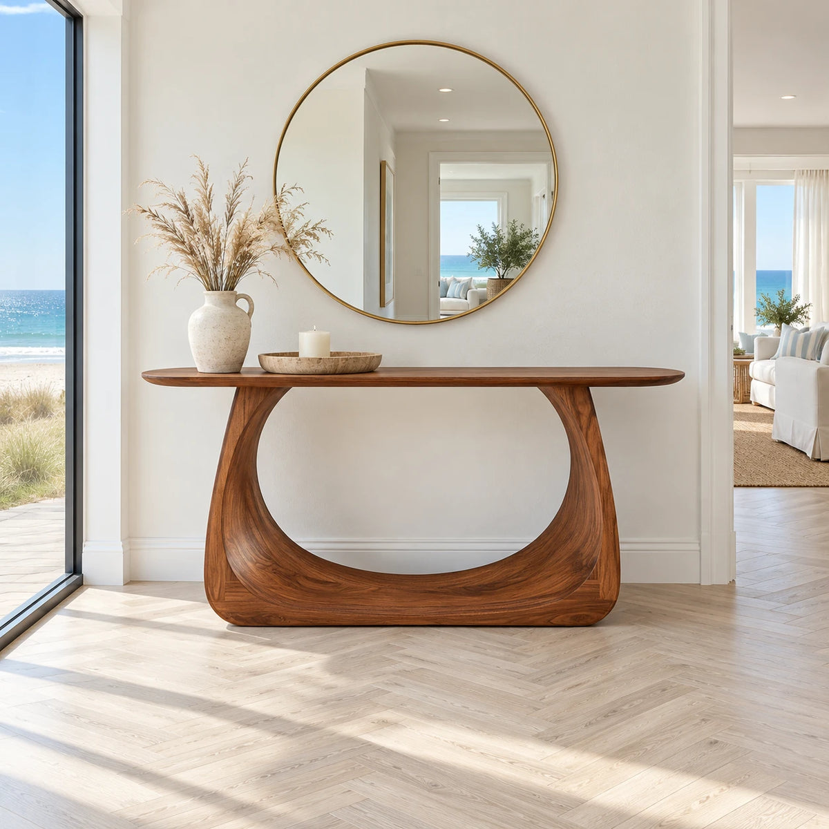 Entryway Table with Looping Ring Pedestal Base and Pill-Shaped Oval Top - Arboriswood - 9