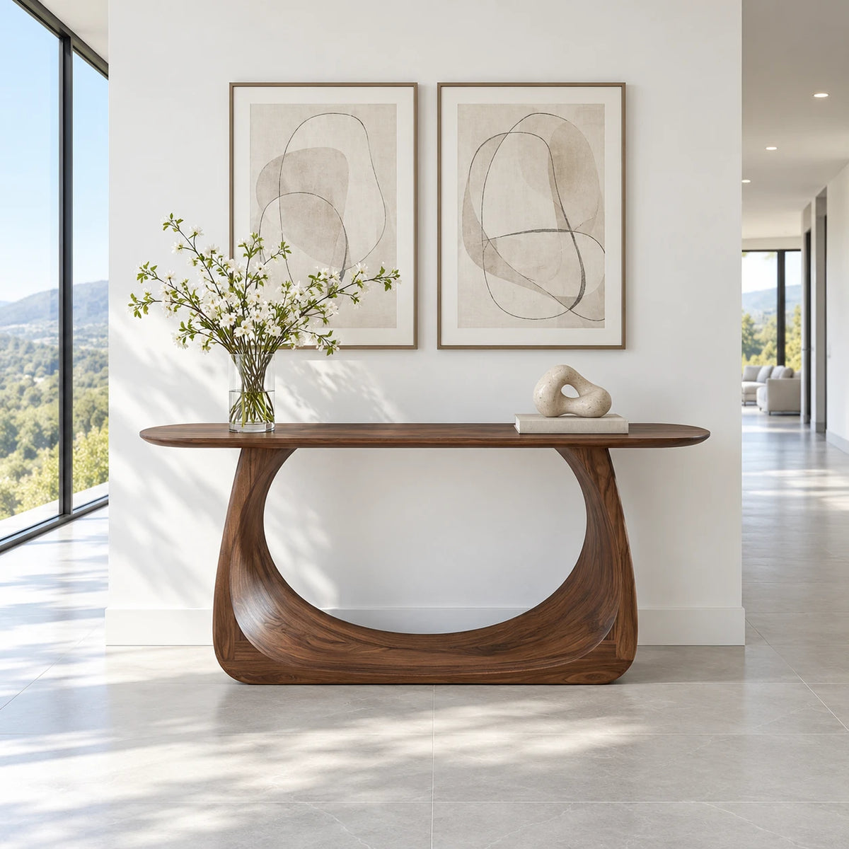 Entryway Table with Looping Ring Pedestal Base and Pill-Shaped Oval Top - Arboriswood