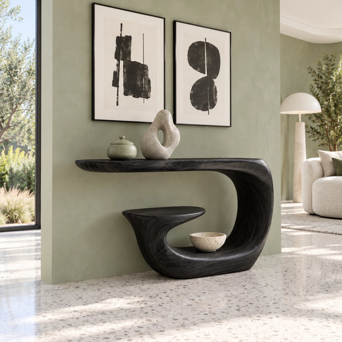 Entryway Table with Storage, Curling Hook Pedestal and Nested Open Shelf - Arboriswood - 10