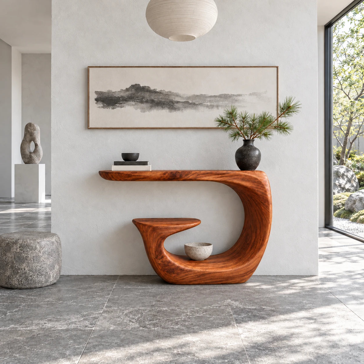 Entryway Table with Storage, Curling Hook Pedestal and Nested Open Shelf - Arboriswood - 11