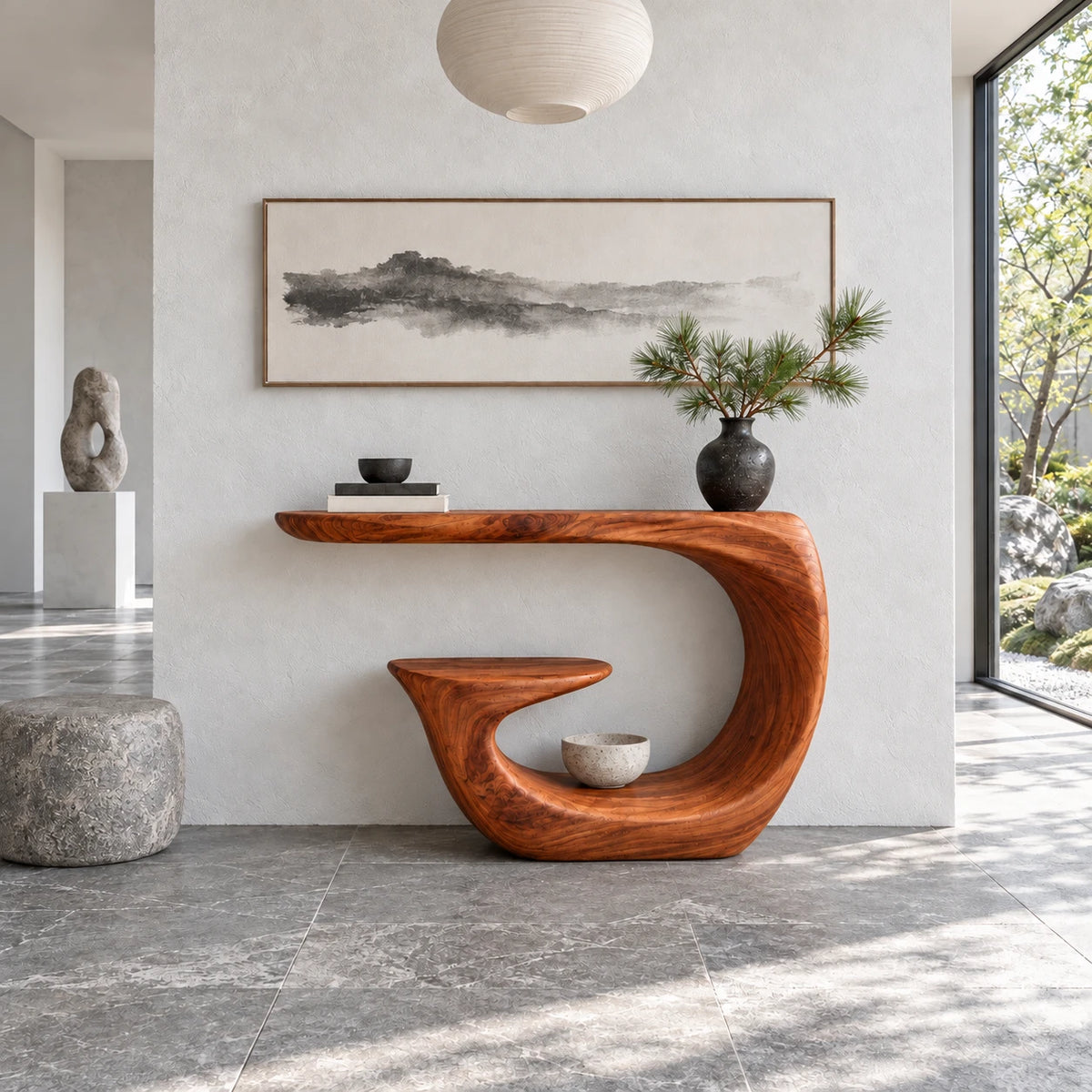 Entryway Table with Storage, Curling Hook Pedestal and Nested Open Shelf - Arboriswood - 12