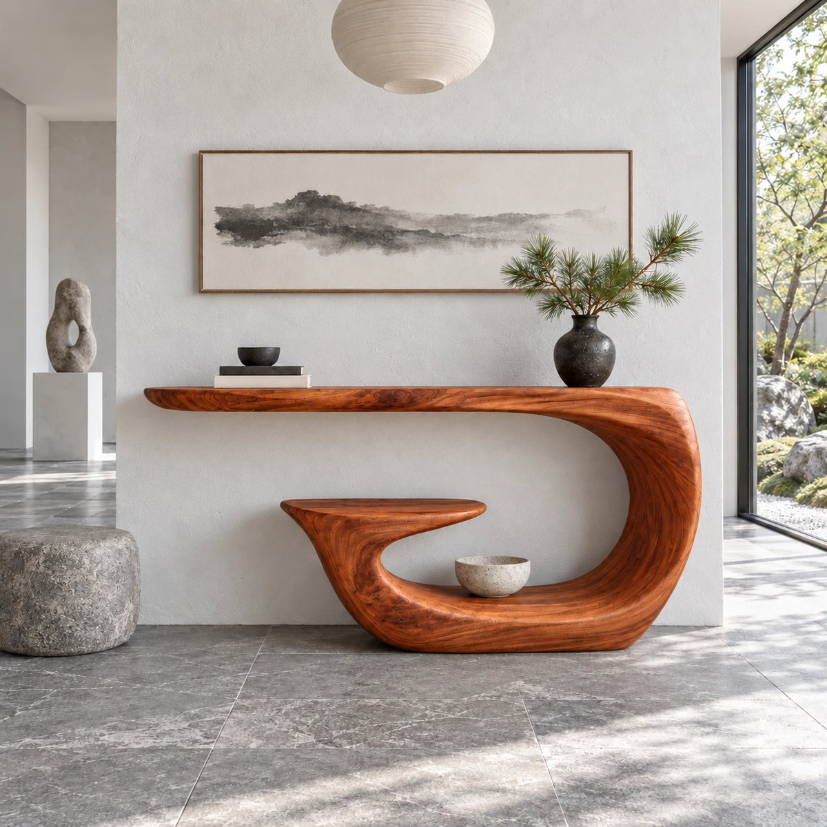 Entryway Table with Storage, Curling Hook Pedestal and Nested Open Shelf - Arboriswood - 13