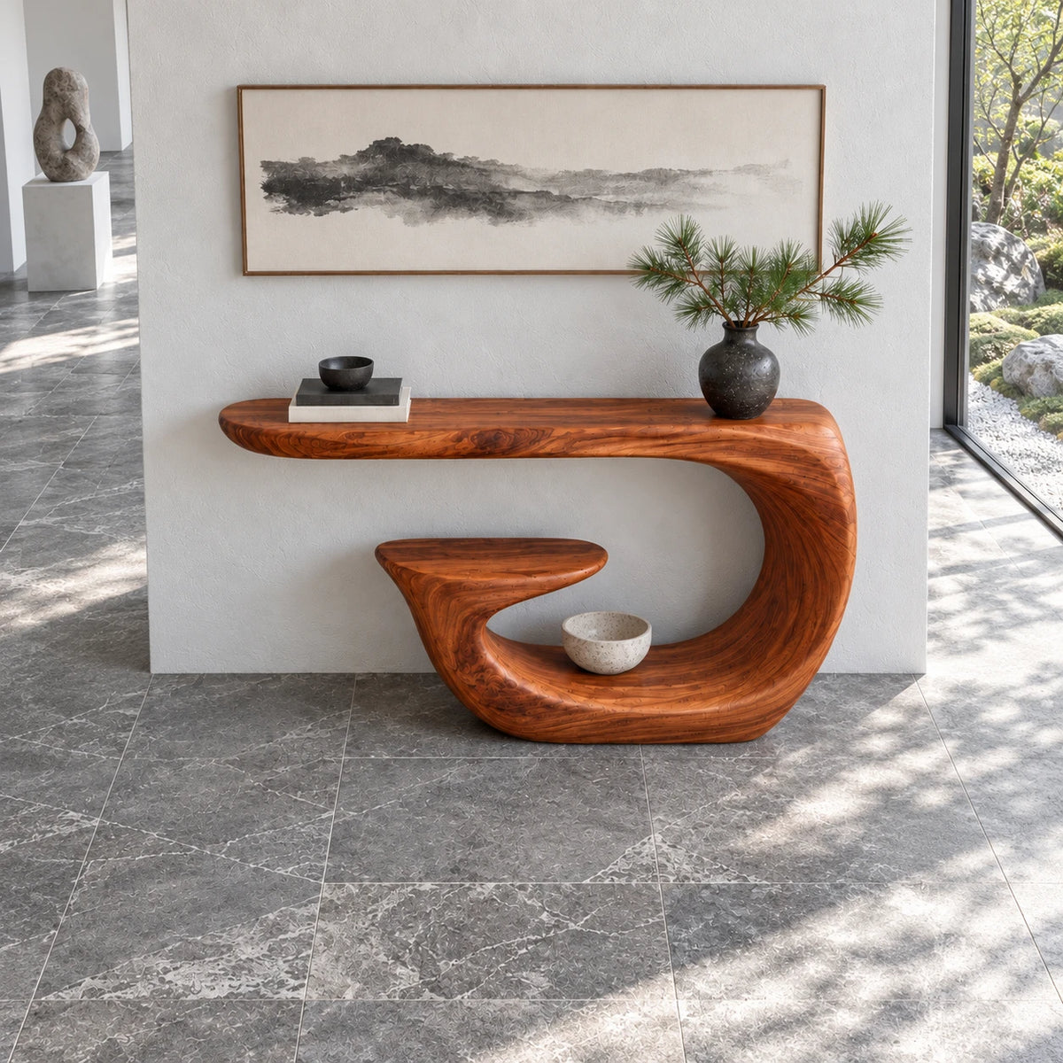 Entryway Table with Storage, Curling Hook Pedestal and Nested Open Shelf - Arboriswood - 5