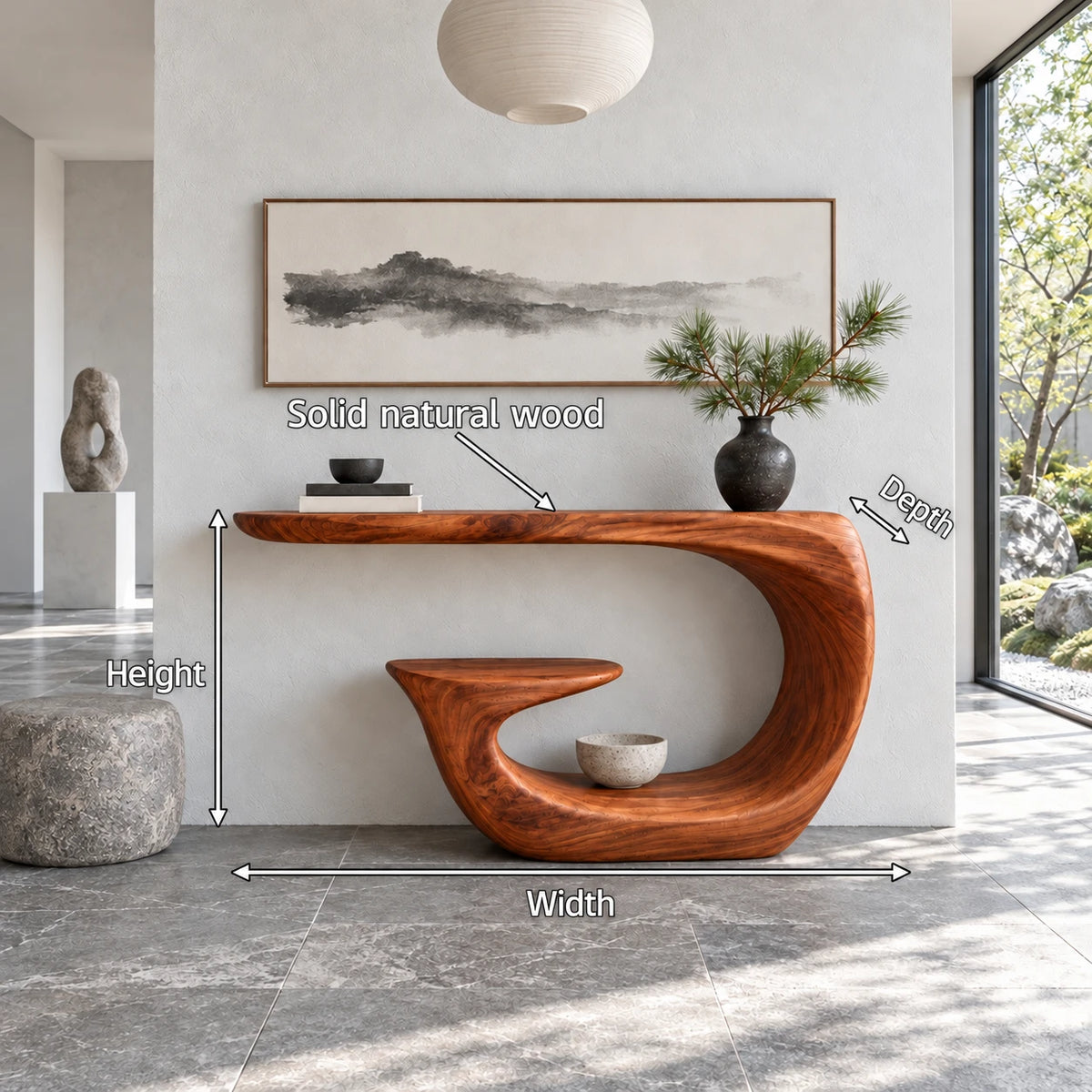 Entryway Table with Storage, Curling Hook Pedestal and Nested Open Shelf - Arboriswood - 7