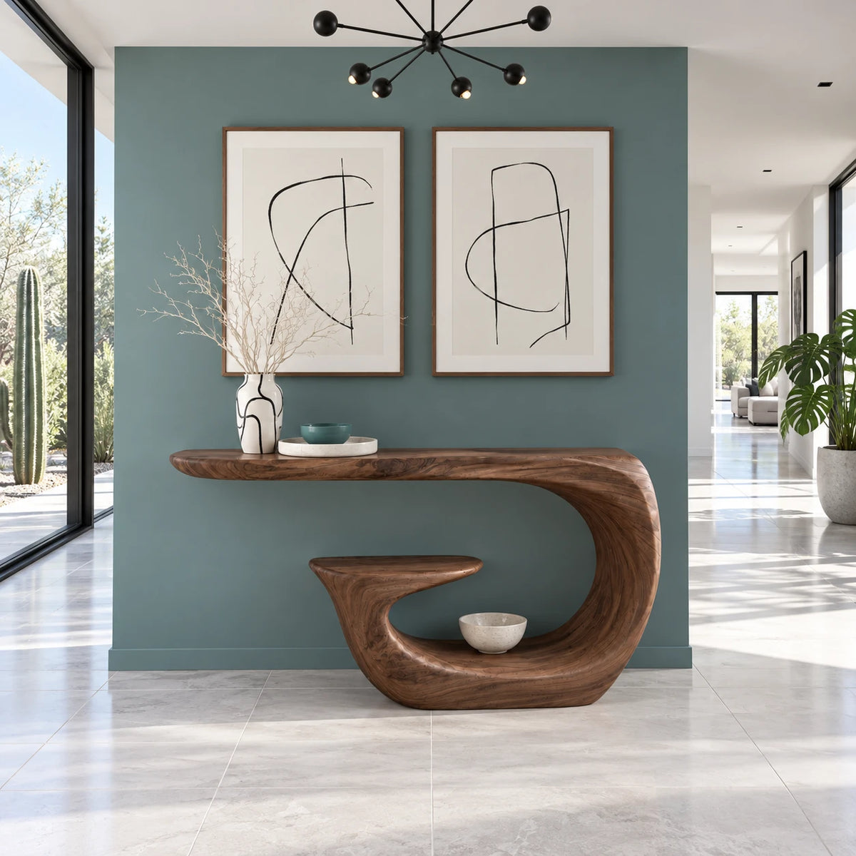 Entryway Table with Storage, Curling Hook Pedestal and Nested Open Shelf - Arboriswood - 8