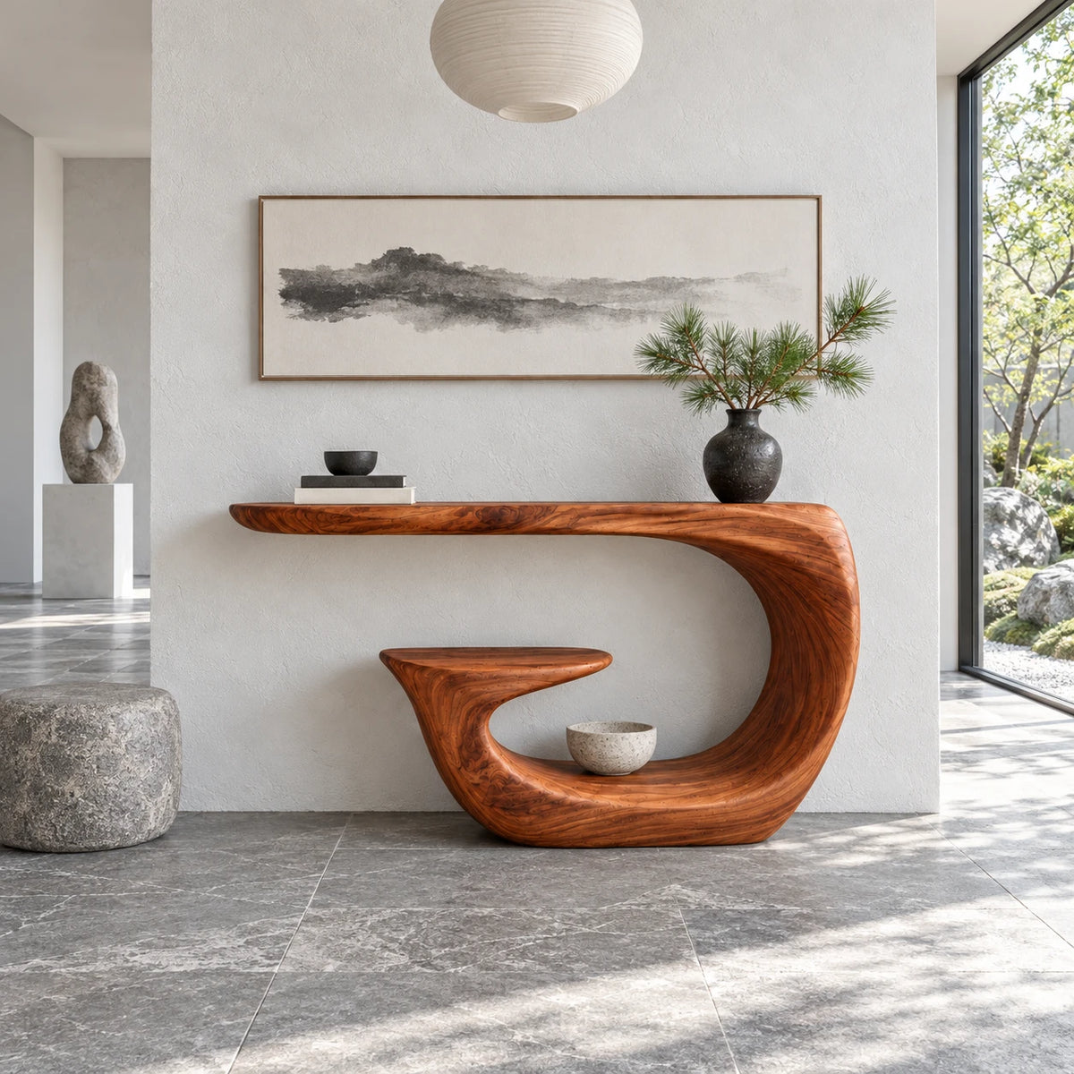 Entryway Table with Storage, Curling Hook Pedestal and Nested Open Shelf - Arboriswood