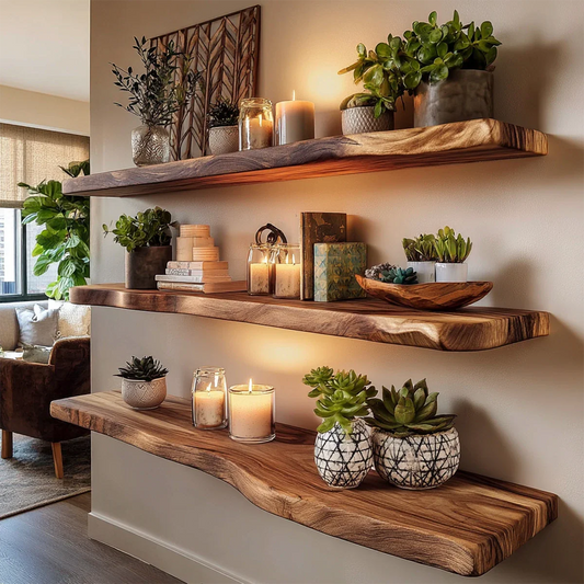 Extended Floating Shelf Solid Wood Wall Mounted Display Storage - ArborisWood