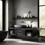Floating Bathroom Vanity Natural Solid Wood With Curved Frame Drawer - Arboriswood - 11