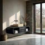 Floating Bathroom Vanity Natural Solid Wood With Curved Frame Storage - Arboriswood - 11