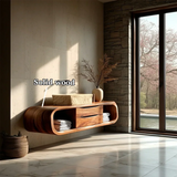 Floating Bathroom Vanity Natural Solid Wood With Curved Frame Storage - Arboriswood - 12