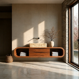Floating Bathroom Vanity Natural Solid Wood With Curved Frame Storage - Arboriswood - 17