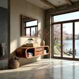 Floating Bathroom Vanity Natural Solid Wood With Curved Frame Storage - Arboriswood - 3
