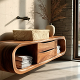 Floating Bathroom Vanity Natural Solid Wood With Curved Frame Storage - Arboriswood - 5