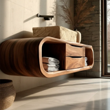 Floating Bathroom Vanity Natural Solid Wood With Curved Frame Storage - Arboriswood - 6