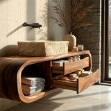Floating Bathroom Vanity Natural Solid Wood With Curved Frame Storage - Arboriswood - 8